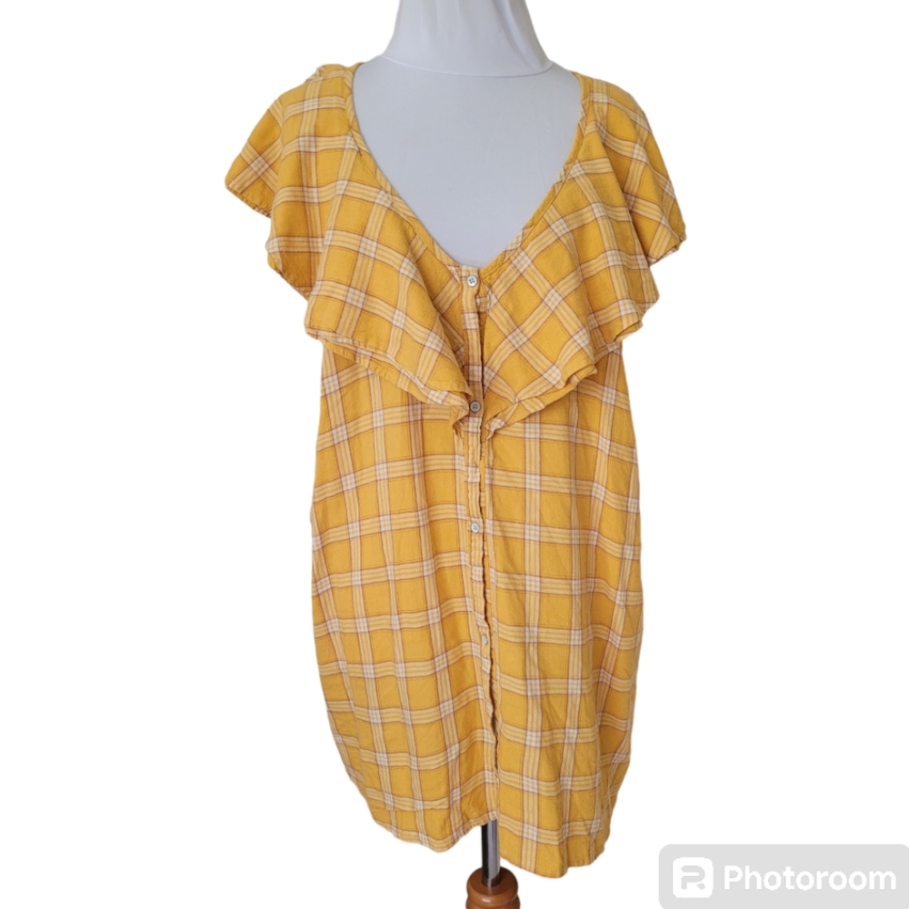 Old Navy Linen blend yellow Plaid summer top,‎ sleeveless